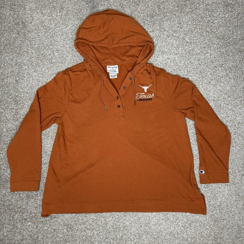 Texas Longhorns Champion Low Cropped Hoodie Women's Size XLarge Button V-Neck